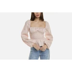 Staud Jules Top Blouse Pink Prairie Milkmaid Smocked Babydoll Y2K Size XS New